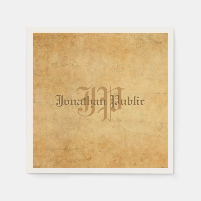 Serviette En Papier Vintage Calligraphie Monogramme Mariage Texte Modè (Devant)