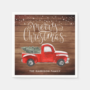 Serviette En Papier Vintage Camion Rouge Fête de Noël personnalisée