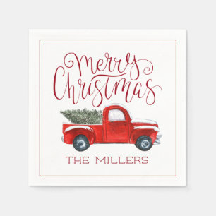 Serviette En Papier Vintage Camion Rouge Fête de Noël personnalisée