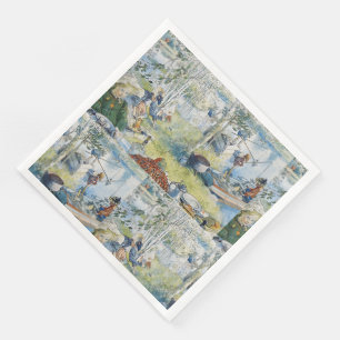 Serviette En Papier Vintage Carl Larsson Cray Pêche Avec La Famille