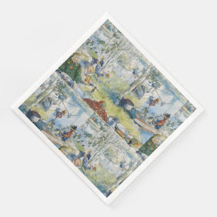 Serviette En Papier Vintage Carl Larsson Pêche Cray En Famille