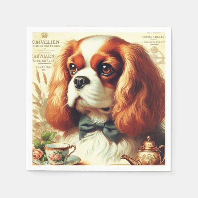 Serviette En Papier Vintage Cavalier King Charles Peinture espagnole (Devant)