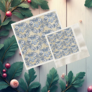 Serviette En Papier Vintage Chinoiserie Blue Wreath Bells Holiday