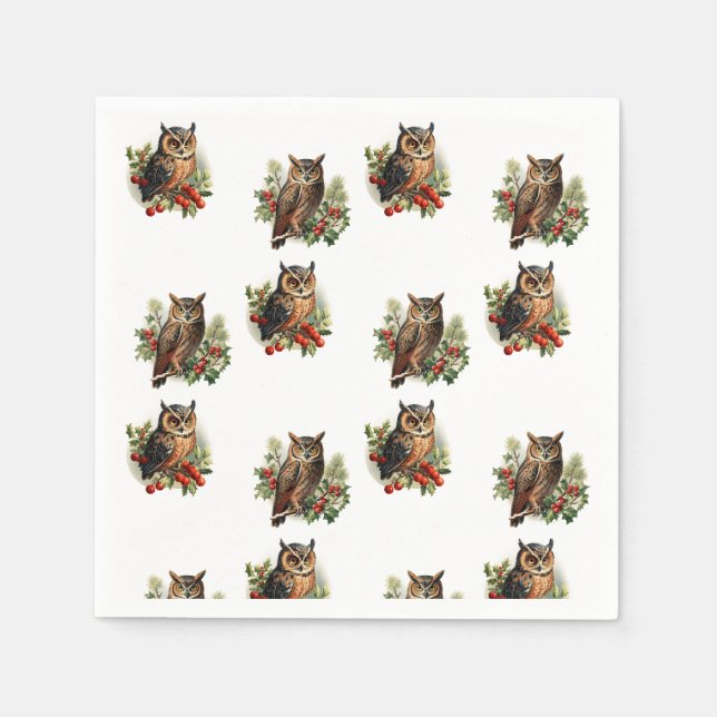 Serviette En Papier Vintage Christmas Owl (Devant)