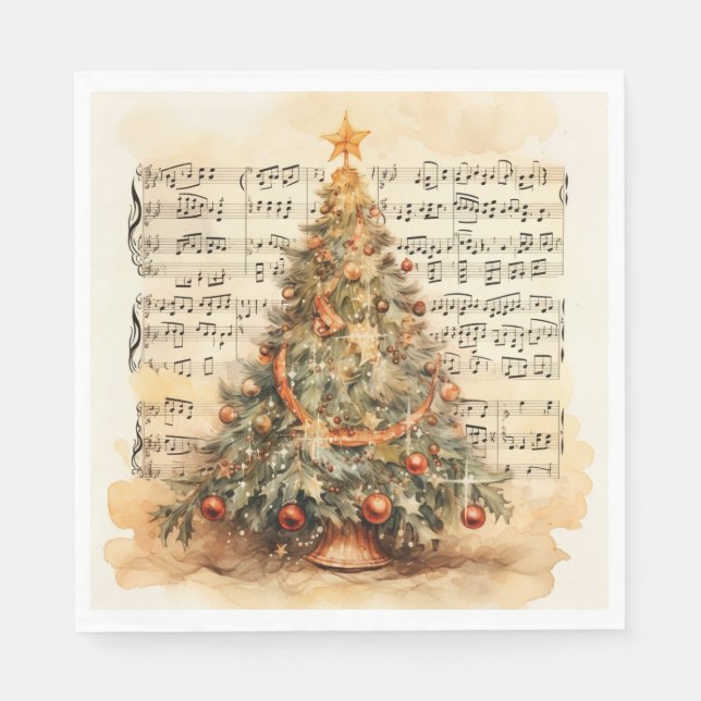 Serviette En Papier Vintage Christmas Tree & Holiday Music (Devant)