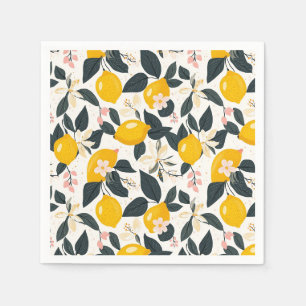 Serviette En Papier Vintage citron et Motif de fleurs roses