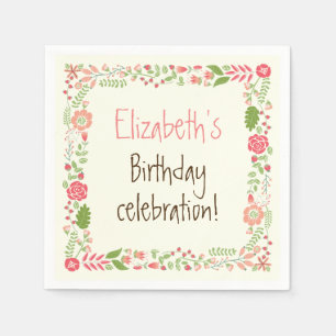 Serviette En Papier Vintage corail rose floral frontière fête d'annive