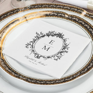 Serviette En Papier Vintage Crest Monogramme Botanique Mariage officie