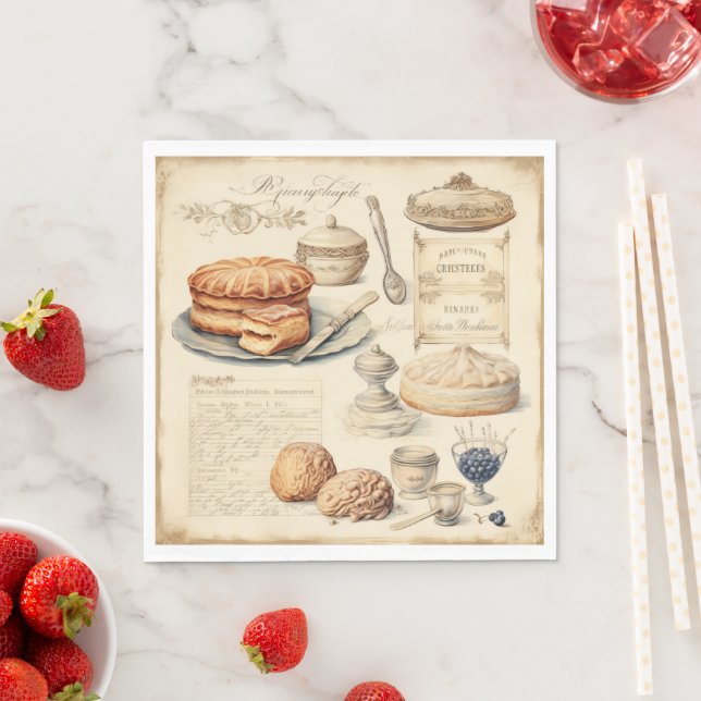 Serviette En Papier Vintage culinaire Motif (En situation)