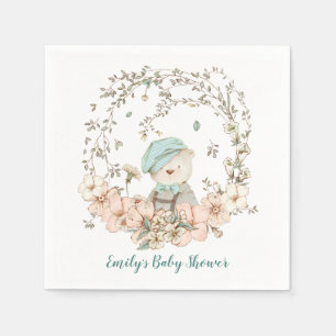 Serviette En Papier Vintage Cute Bear Florals Foliing Boy Baby shower