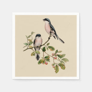 Serviette En Papier Vintage de beaux oiseaux sur le beige