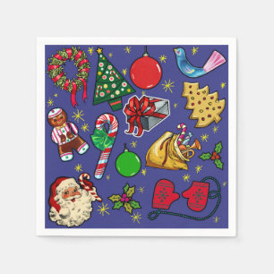 Serviette En Papier Vintage de Noël rétro couleur bleu rouge vert