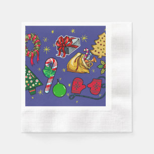 Serviette En Papier Vintage de Noël rétro couleur bleu rouge vert