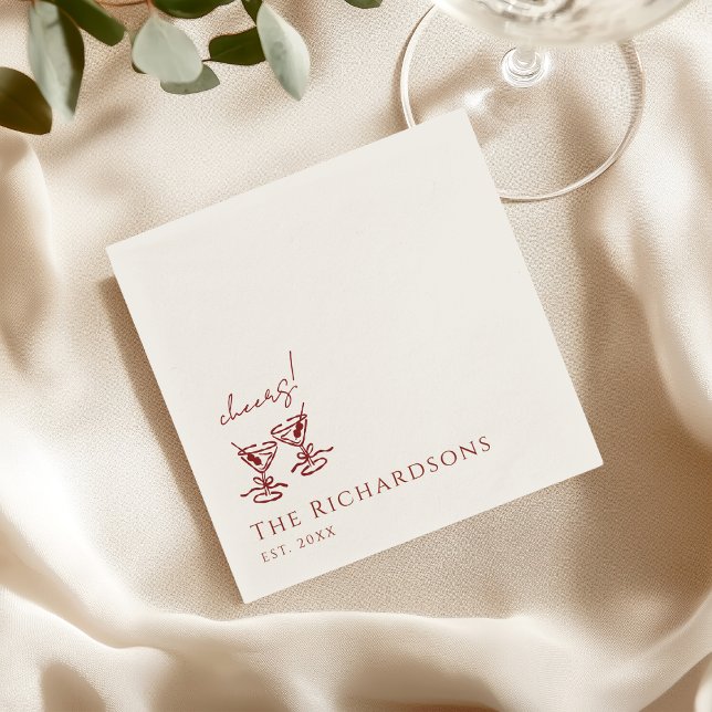 Serviette En Papier Vintage Deep Burgundy Martini Old Money Wedding (Créateur téléchargé)