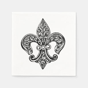Serviette En Papier Vintage dentelle noire et blanche Fleur De Lis