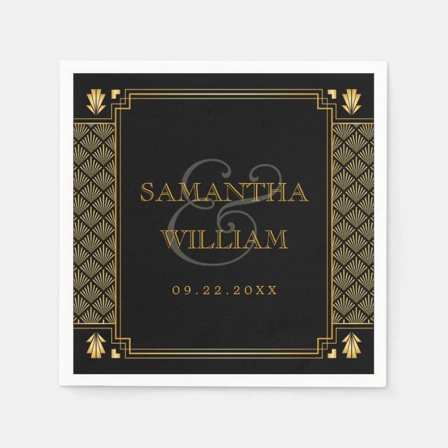 Serviette En Papier Vintage élégant Art Déco Black Gold Mariage (Devant)