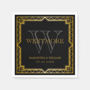 Serviette En Papier Vintage élégant Art Déco Black Gold Mariage