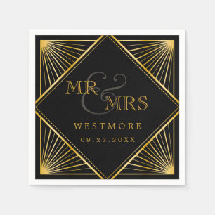 Serviette En Papier Vintage élégant Art Déco Black Gold Mariage