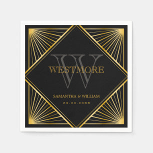 Serviette En Papier Vintage élégant Art Déco Black Gold Mariage