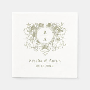 Serviette En Papier Vintage Élégant Mariage de poitrine fleurie