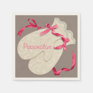 Serviette En Papier Vintage élégant mitaines d'hiver ruban dentelle