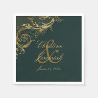 Vintage Emerald Green Gold Floral Mariage damassé