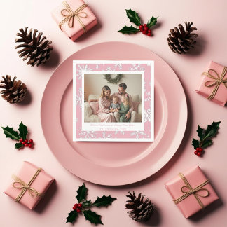 Serviette En Papier Vintage et moderne Pink and White Snowflakes