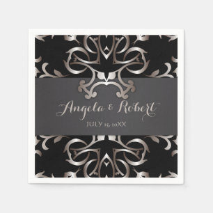Serviette En Papier Vintage Fancy Elegant Bronze Noir Baroque Mariage