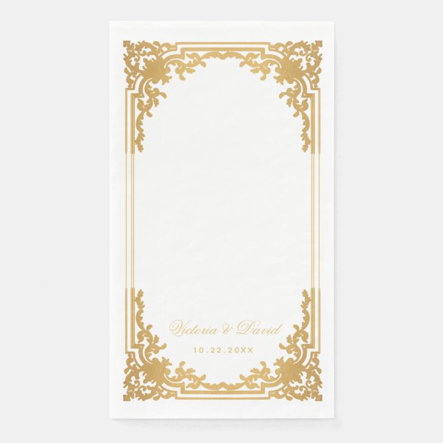 Serviette En Papier Vintage Faux Gold Mariage Antique Élégant Script (Devant)
