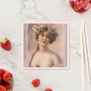 Serviette En Papier Vintage Femme Florale Partie des cheveux Napkin