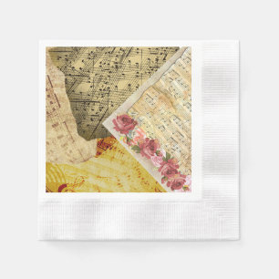 Serviette En Papier Vintage feuille musique notes musicales Piano Rose