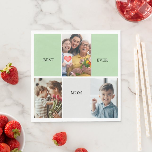 Serviette En Papier Vintage Floral Collage Photo Mother's Day (En situation)