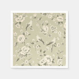 Serviette En Papier Vintage Floral et Motif d'oiseaux Élégant Botaniqu