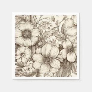 Serviette En Papier Vintage Floral Sepia Motif (13)