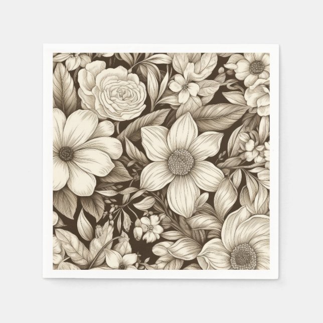Serviette En Papier Vintage Floral Sepia Motif (7) (Devant)