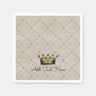 Serviette En Papier Vintage Gold Crown Royal Linen AJOUTER PROPRE TEXT