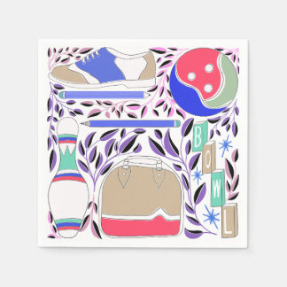 Serviette En Papier Vintage Inspiré Folk Art Bowling Pin et sac