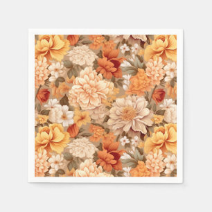 Serviette En Papier Vintage jaune brûlé orangé beige beige fleurs tan