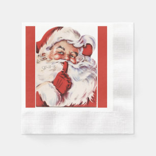 Serviette En Papier Vintage Jolly Vieux Père Noël Shhh Rouge