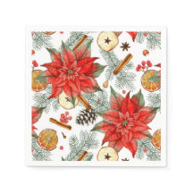 Vintage Joyeux Noël Aquarelle Poinsettia Rouge