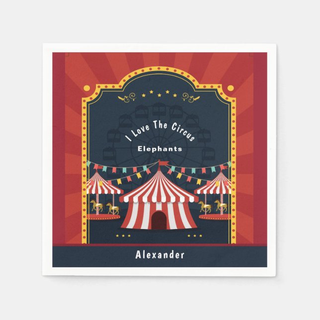 Serviette En Papier Vintage Love Cirque Carnaval Rouge Blanc Bleu (Devant)