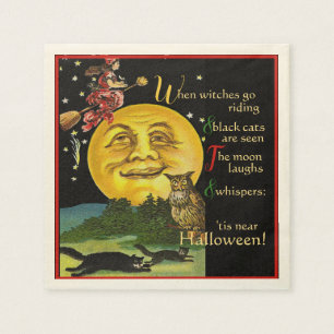 Serviette En Papier Vintage Lune d'Halloween regarder sorcière avec po