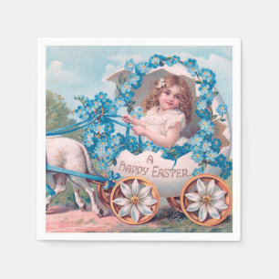 Serviette En Papier Vintage mignonne fille dans le transport d'oeufs d