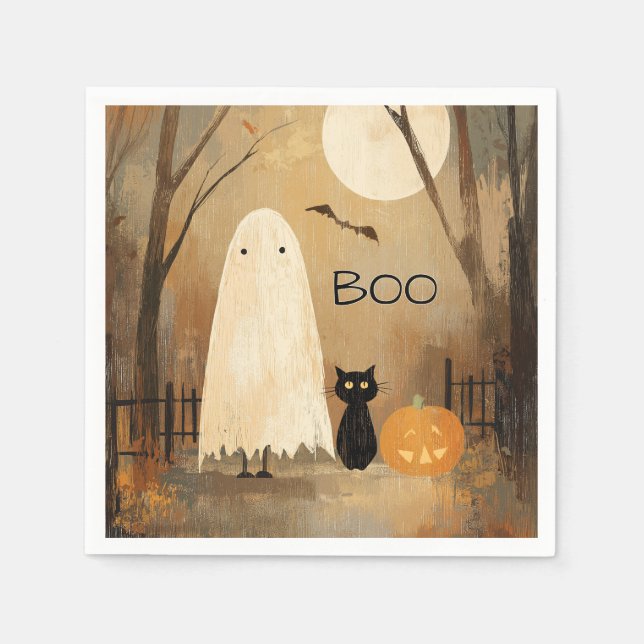 Serviette En Papier Vintage Moody Ghost & Black Cat (Devant)