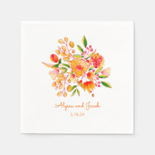 Serviette En Papier Vintage Orange Aquarelle Fleurs Mariage Personnali