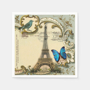Serviette En Papier Vintage Paris Party French Botanique Tour Eiffel