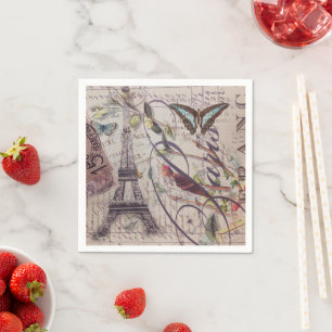 Serviette En Papier Vintage Paris Party French Botanique Tour Eiffel