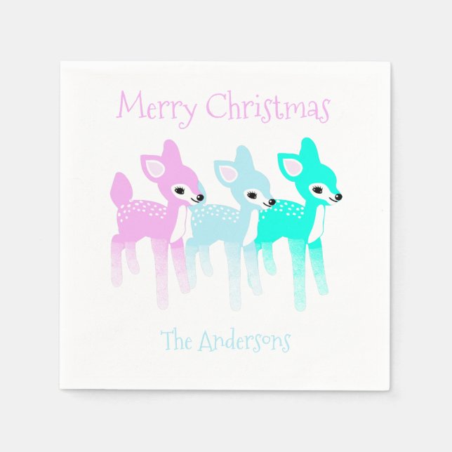 Serviette En Papier Vintage Pastel Deer mignon Noël Personnalisé (Devant)