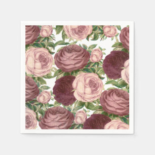 Serviette En Papier Vintage pays chic bordeaux rose roses fleurs