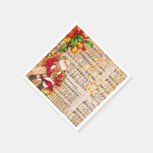 Serviette En Papier Vintage Père Noël et les chants de Noël victori